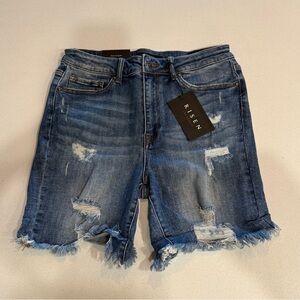 Risen NWT Women's Distressed Denim Shorts - Blue Size Large